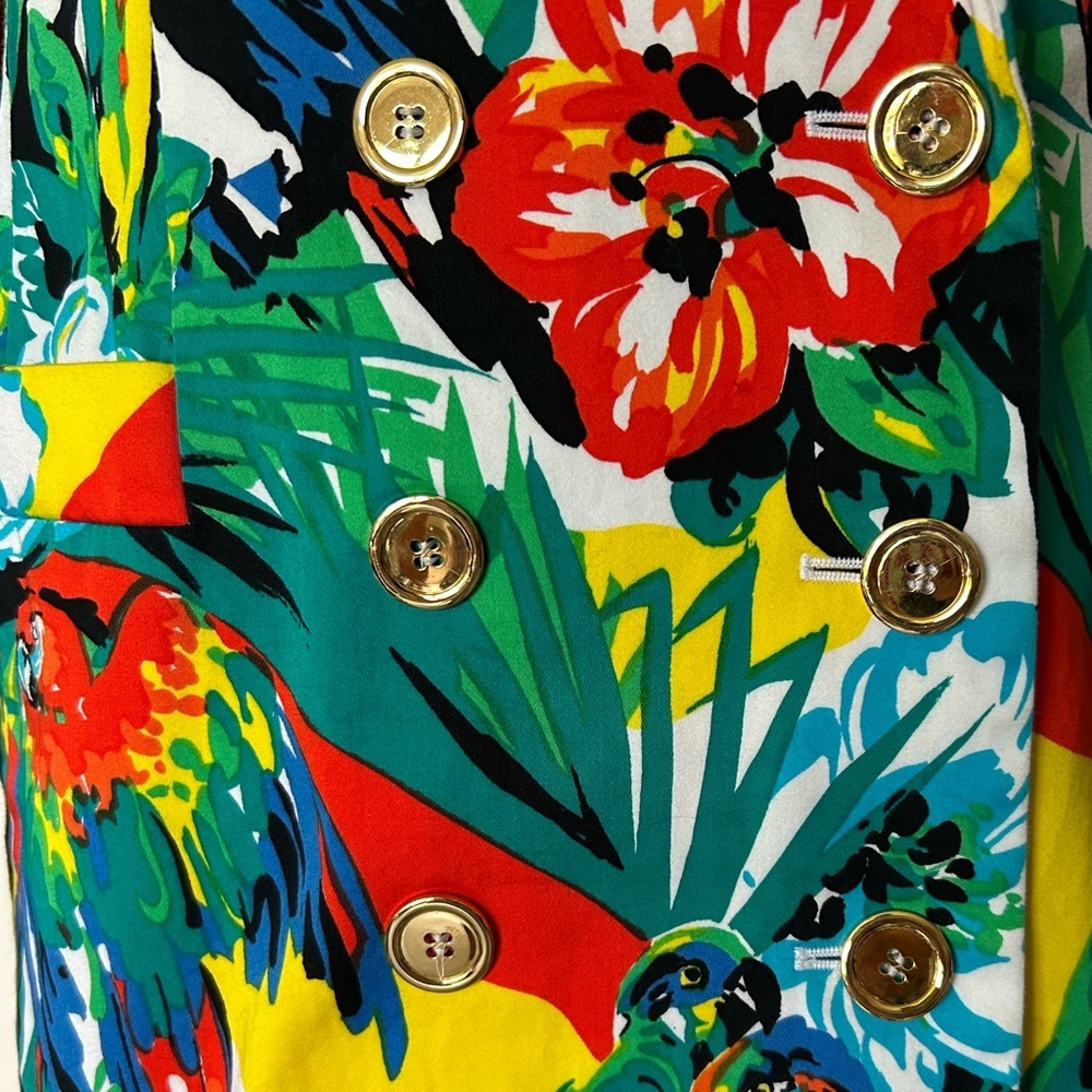 Escada Vintage Luxury Blazer Tropical Floral Parrot Cotton Germany 34 / 4 - Picture 5 of 9